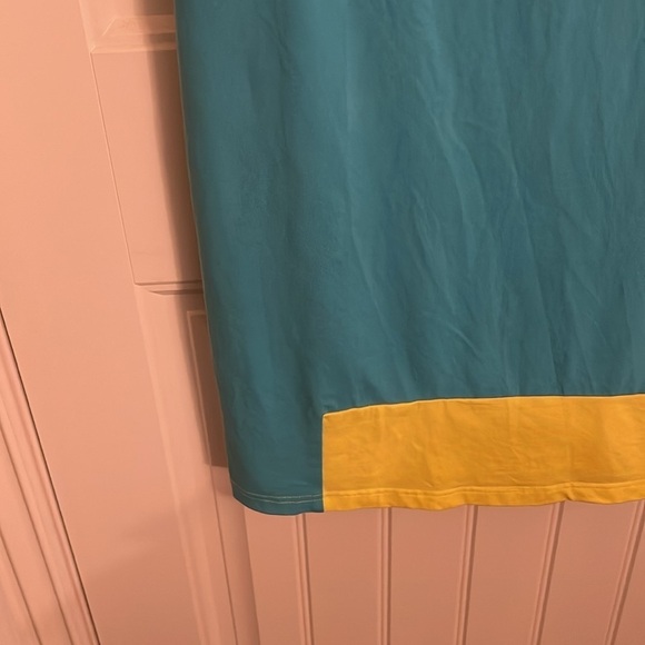 Women’s sleeveless dress midi length EMAGE size 14 colorblock yellow white blue - Picture 3 of 10